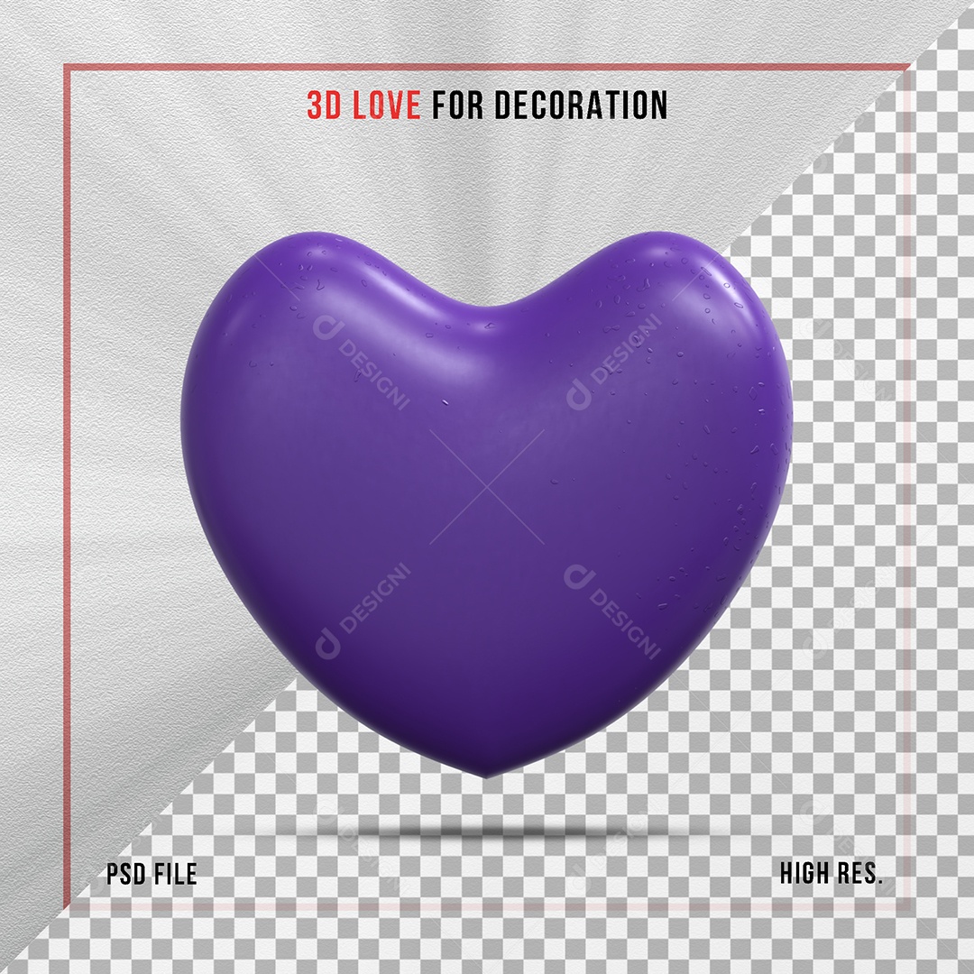 Coração 3D Roxo para Composição PSD