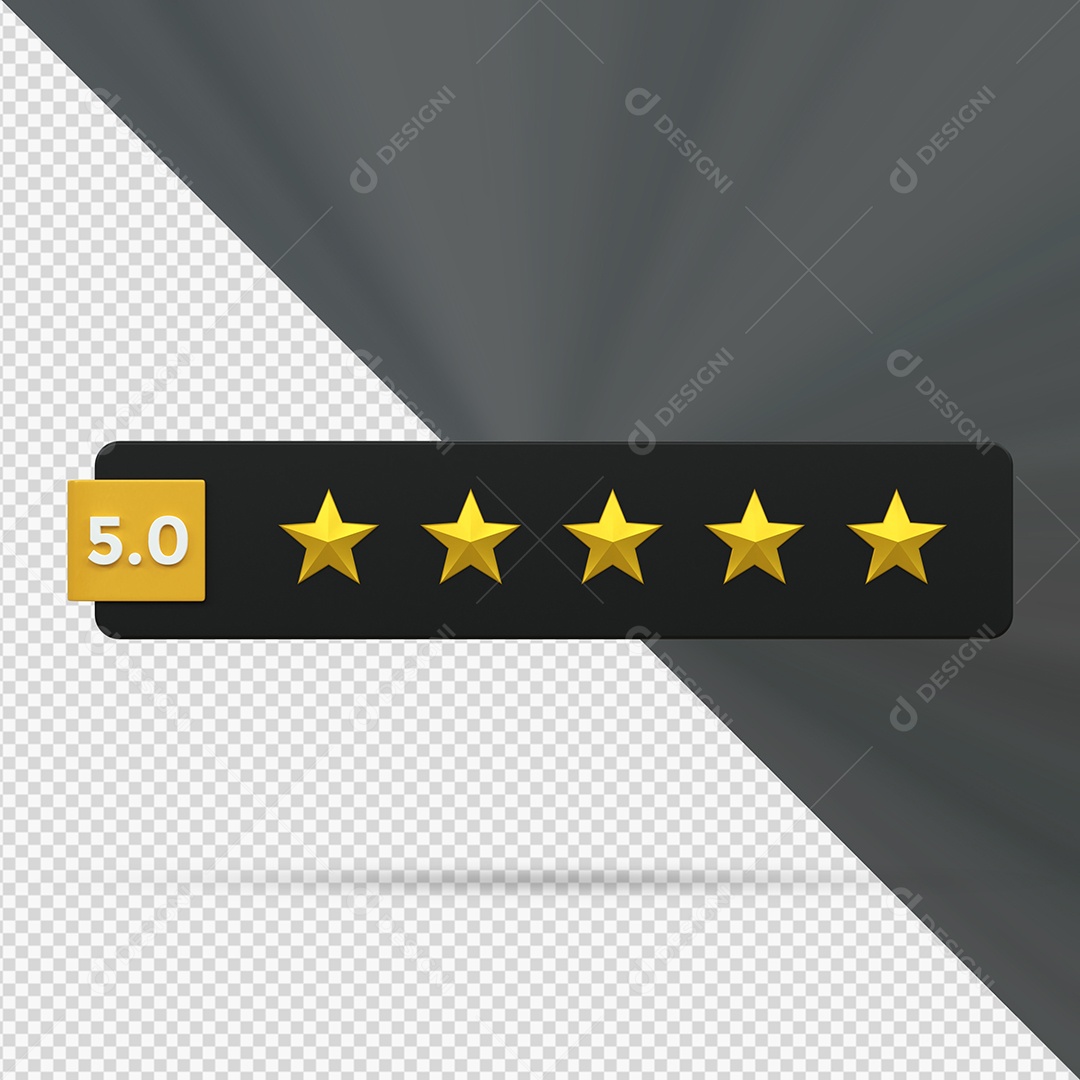 Ícone de 5 Estrela de Satisfação Dourada Elemento 3D para Composição PSD