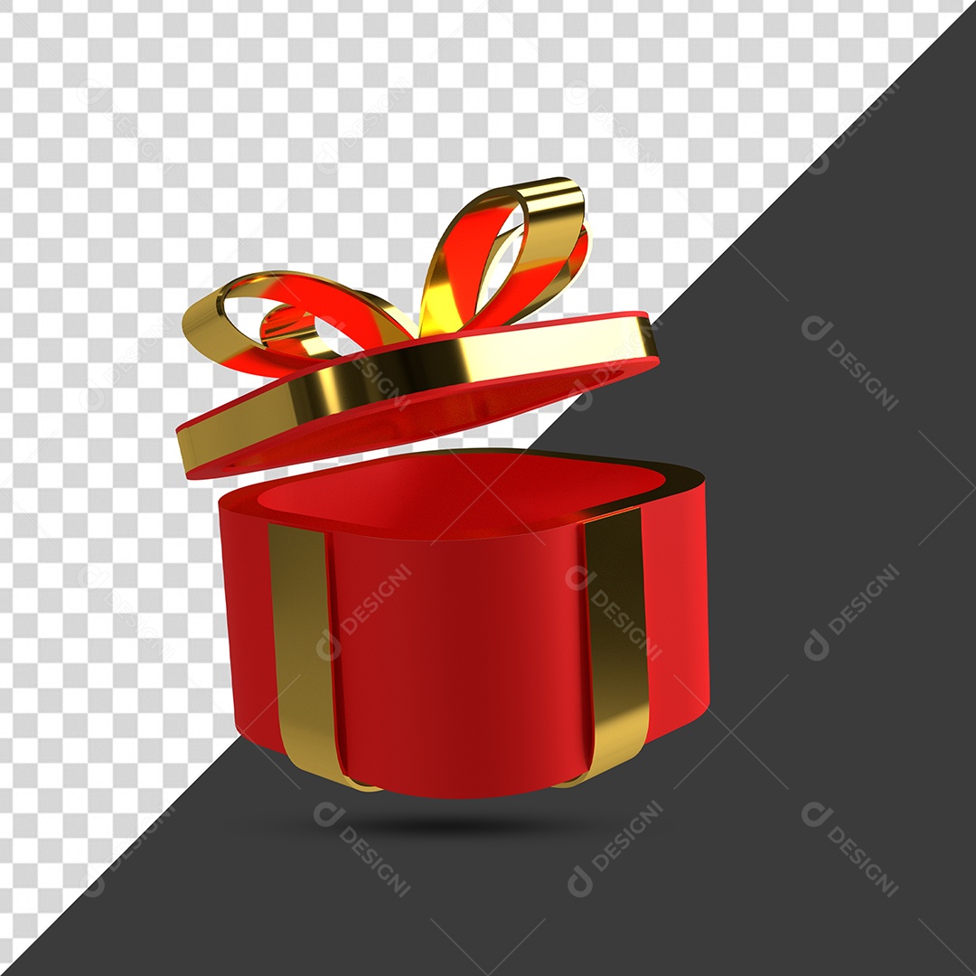 Caixa de Presente Vermelho com Fita Dourada Elemento 3D Para Composição PSD