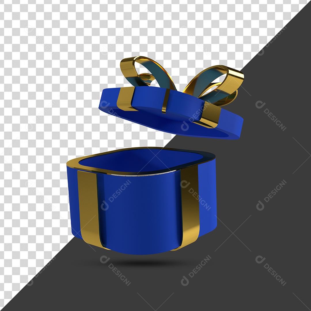 Caixa de Presente Azul com Fita Dourada Elemento 3D Para Composição PSD
