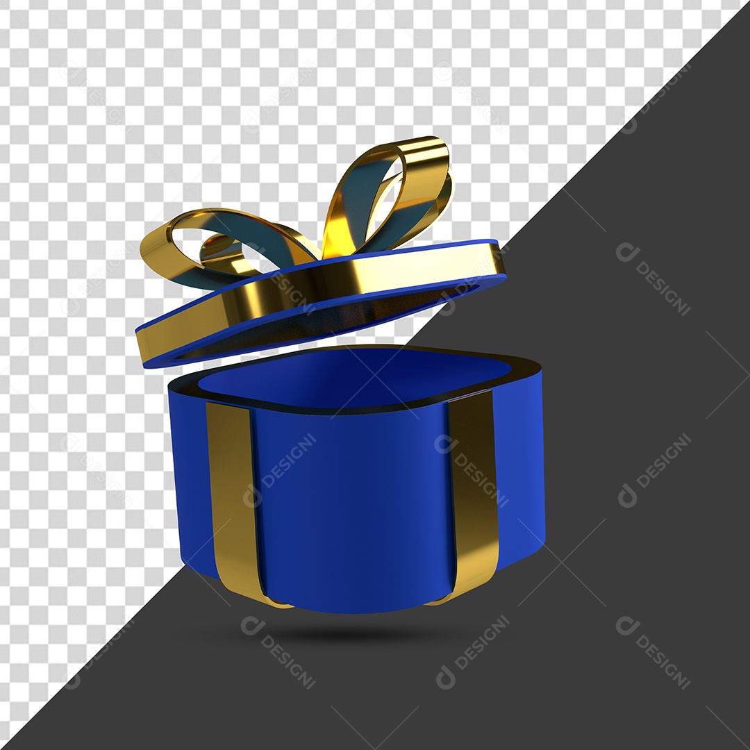 Caixa de Presente Azul com Fita Dourada Elemento 3D Para Composição PSD