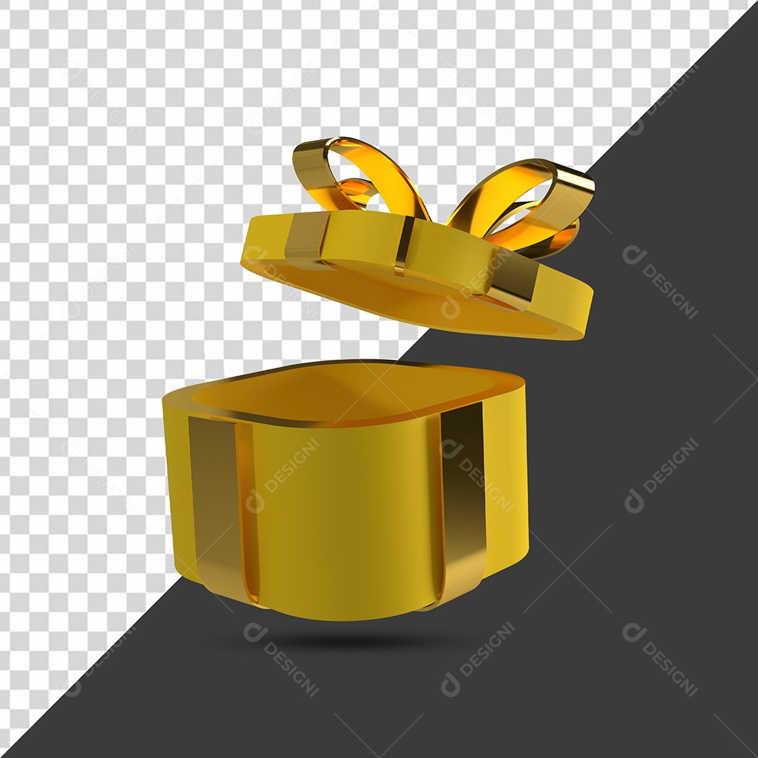 Caixa de Presente Amarelo com Fita Dourada Elemento 3D Para Composição PSD