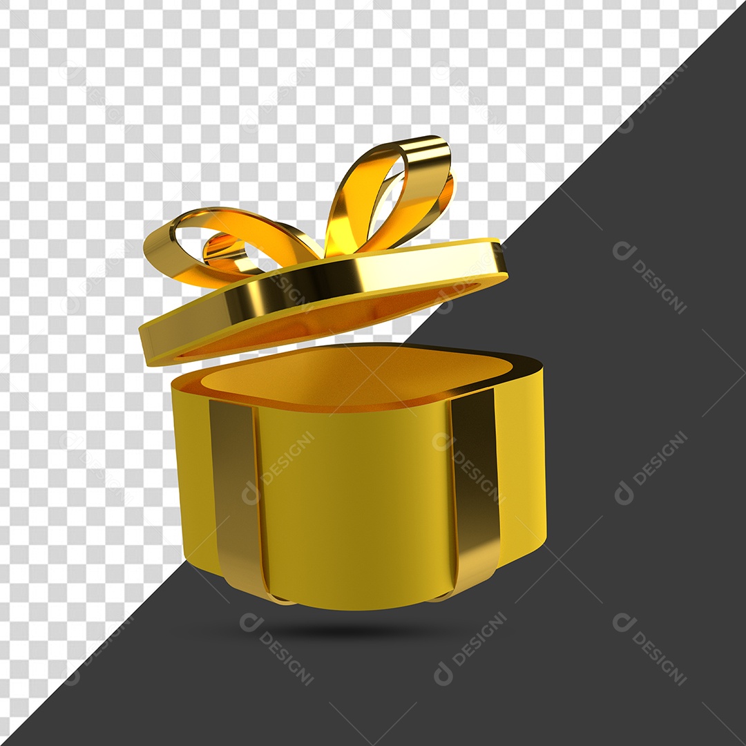 Caixa de Presente Amarelo com Fita Dourada Elemento 3D Para Composição PSD