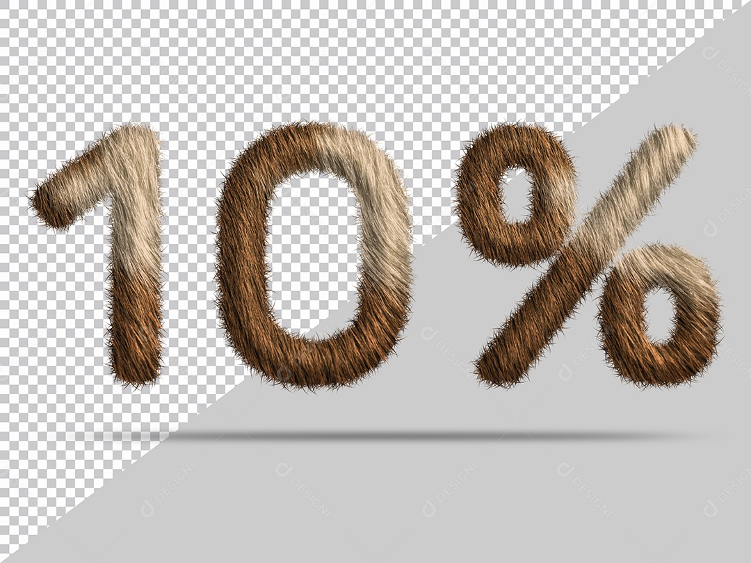 Número 10 % com pelo Marrom Ilustração 3D PSD