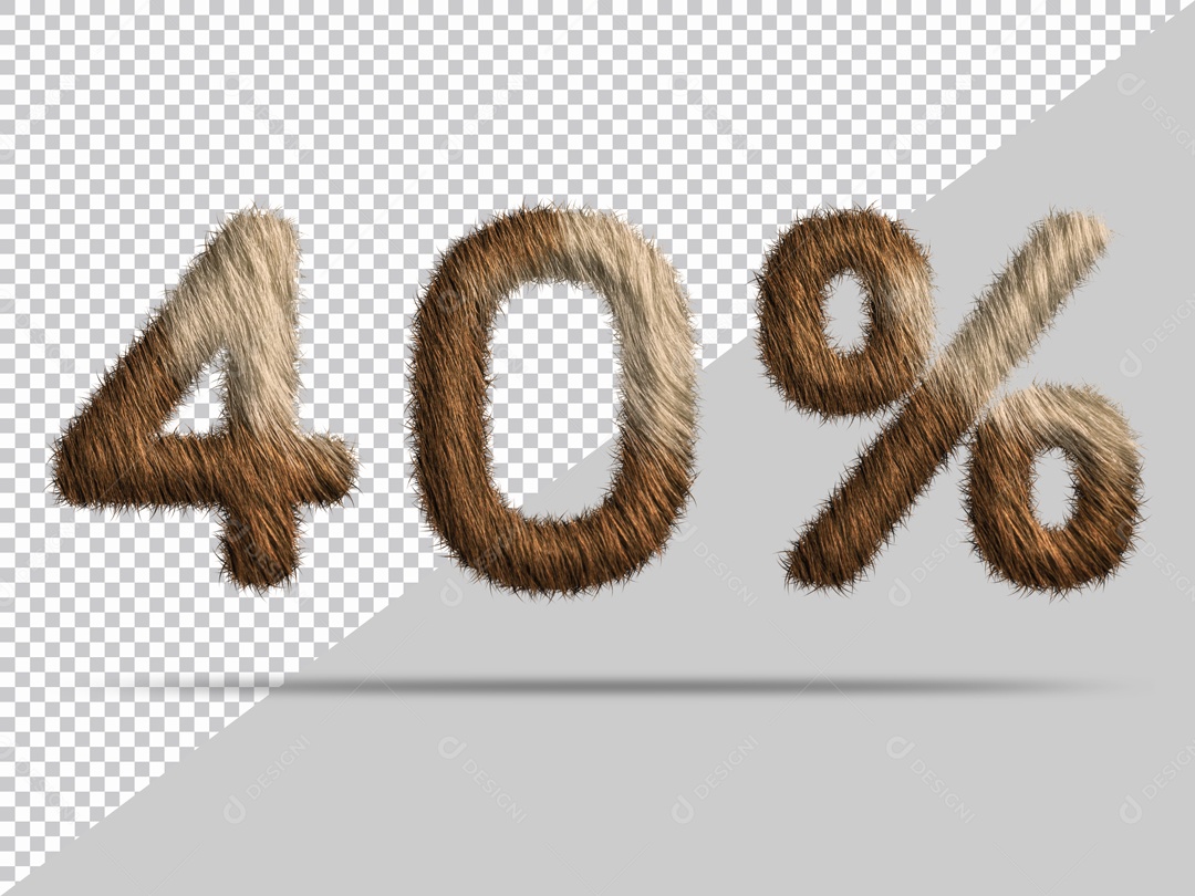 Número 40 % com pelo Marrom Ilustração 3D PSD