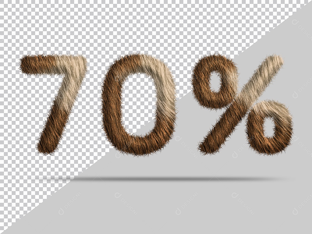 Número 70 % com pelo Marrom Ilustração 3D PSD