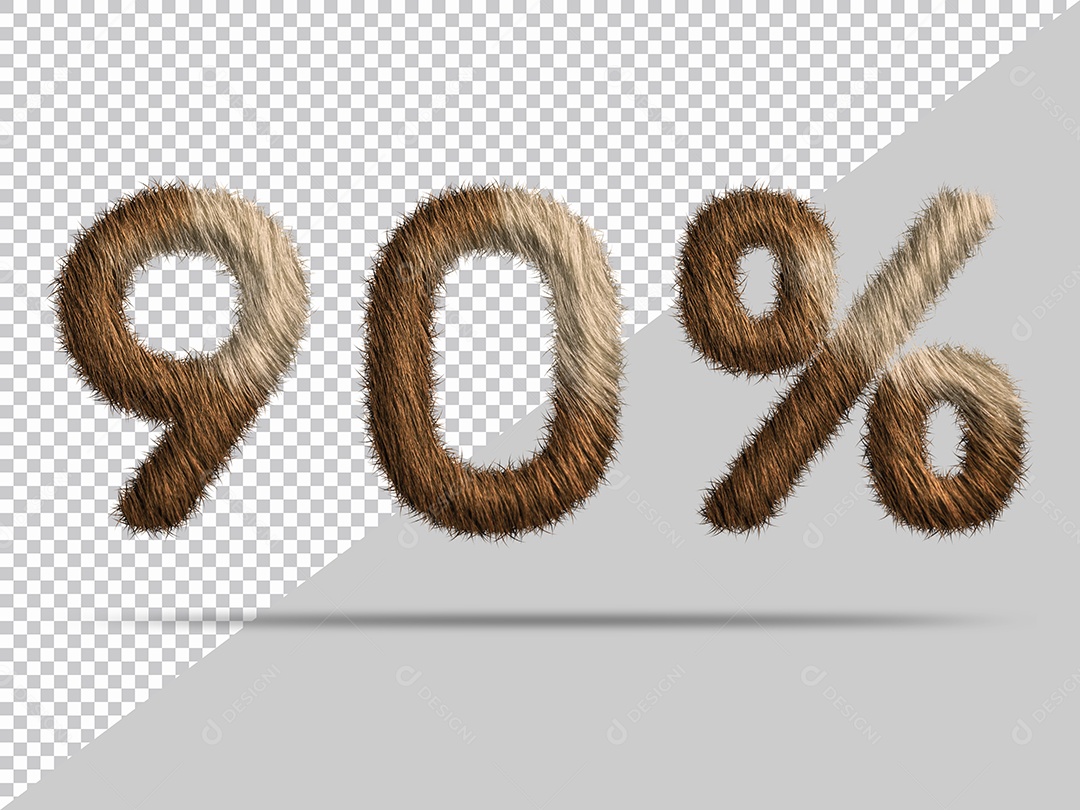 Número 90 % com pelo Marrom Ilustração 3D PSD