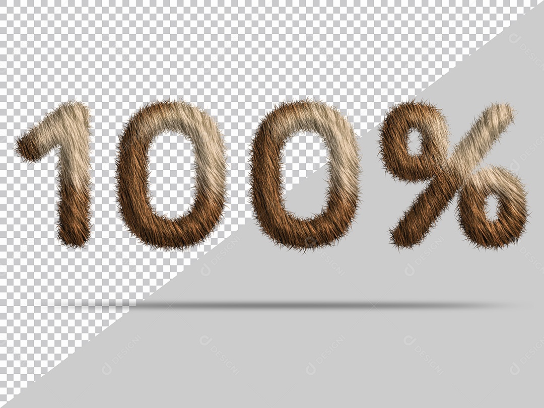 Número 100 % com pelo Marrom Ilustração 3D PSD