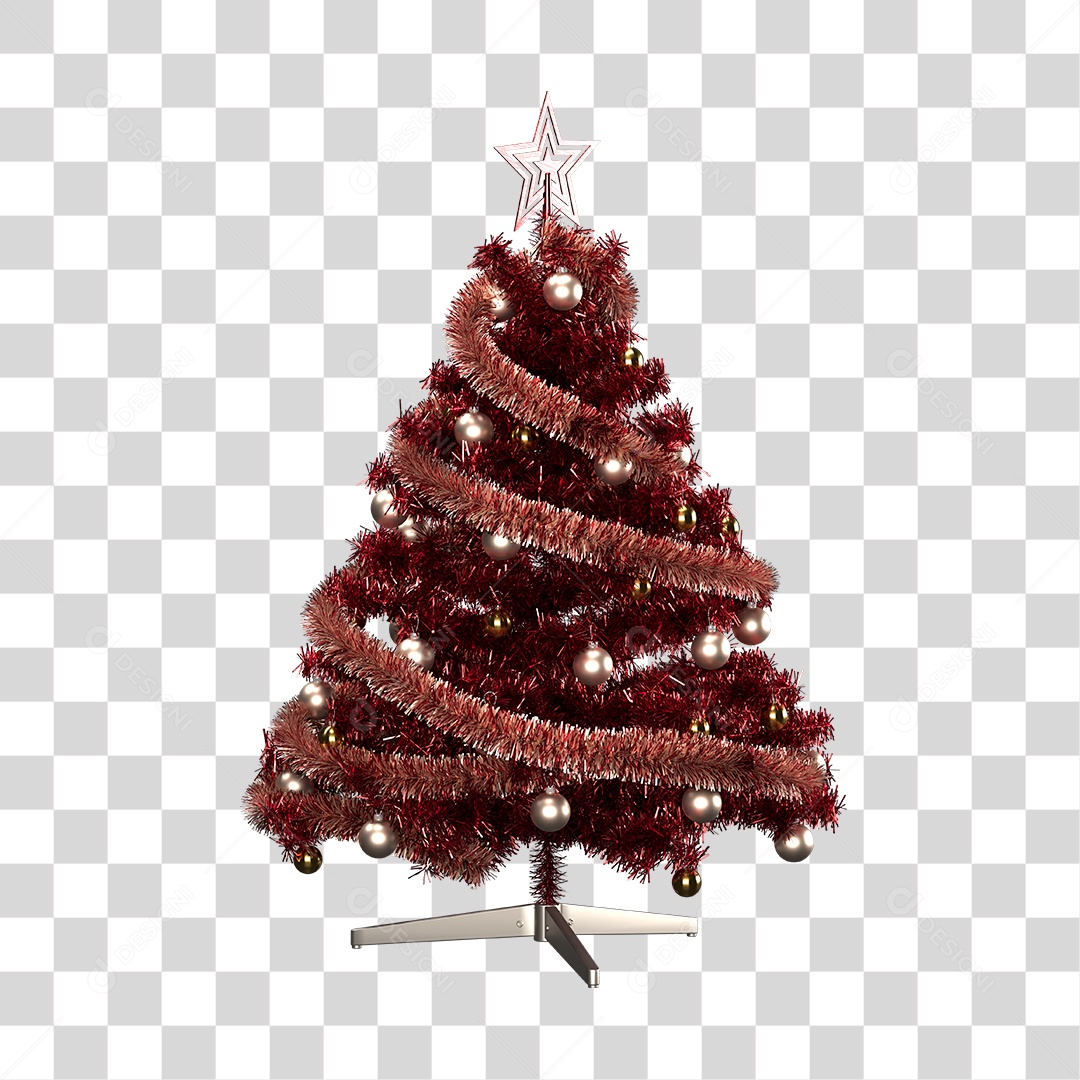 Árvore de Natal Vermelha Decorada PNG Transparente