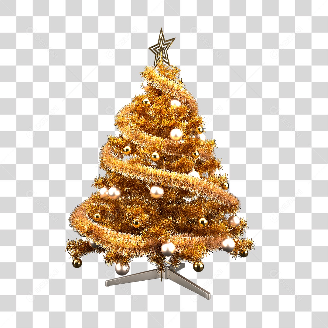 Árvore de Natal Dourada Decorada PNG Transparente