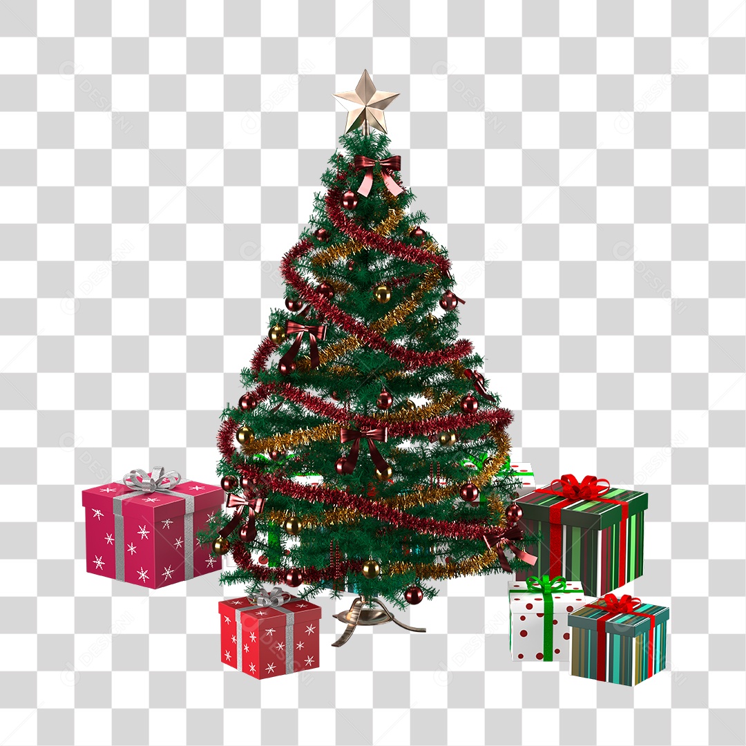 Árvore de Natal Verde Decorada com Presentes PNG Transparente
