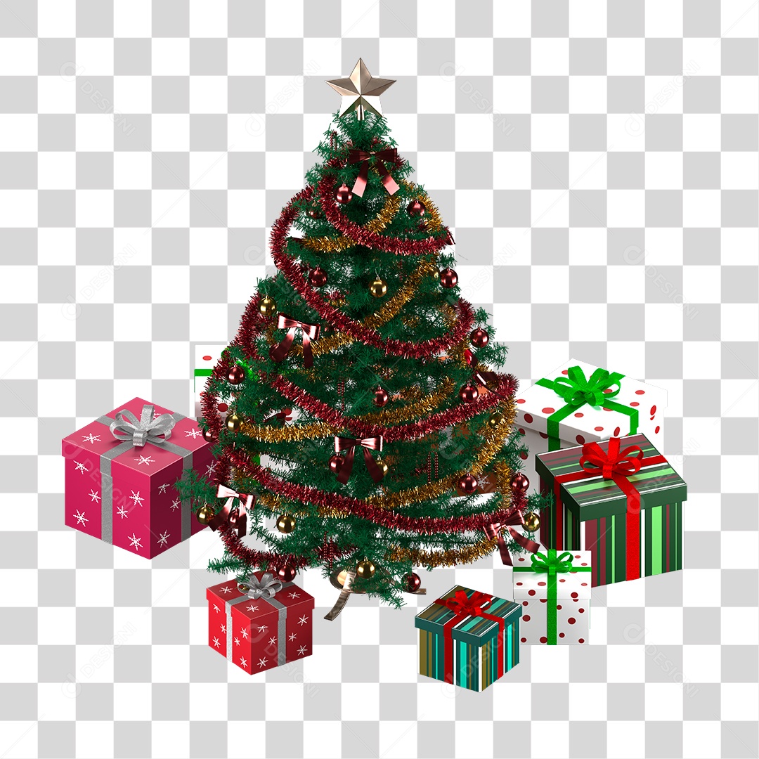 Árvore de Natal Verde Decorada com Presentes PNG Transparente