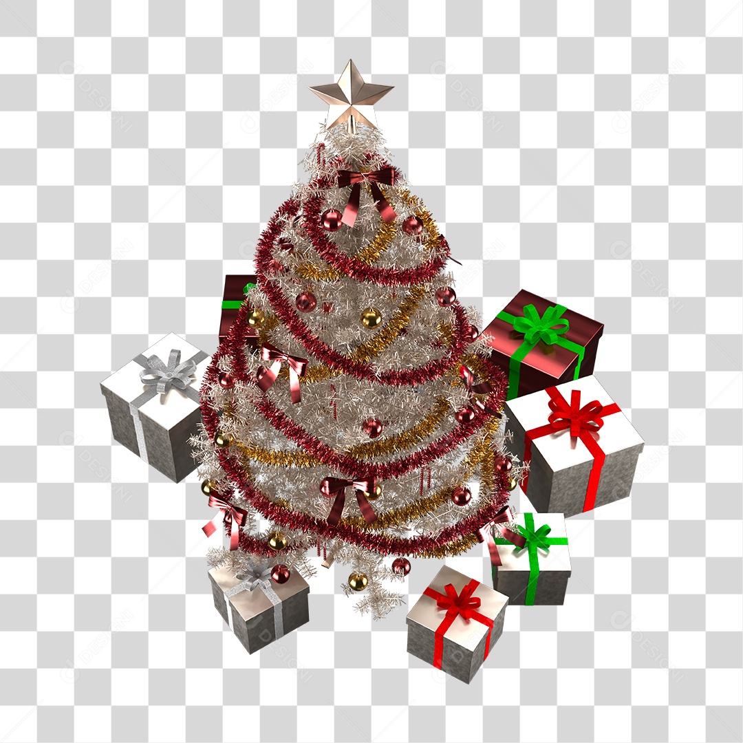 Árvore de Natal Branca Decorada com Presentes PNG Transparente