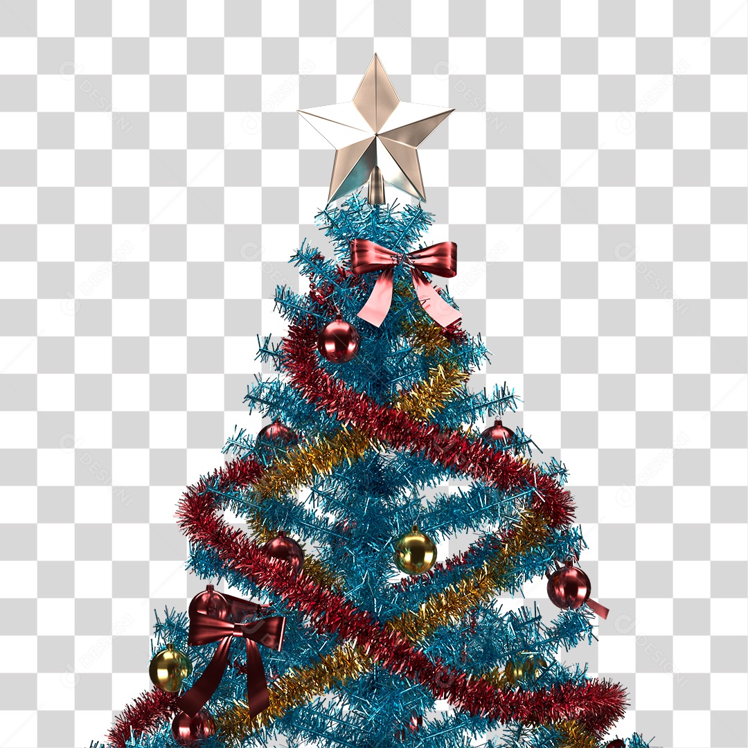 Árvore de Natal Azul Decorada PNG Transparente