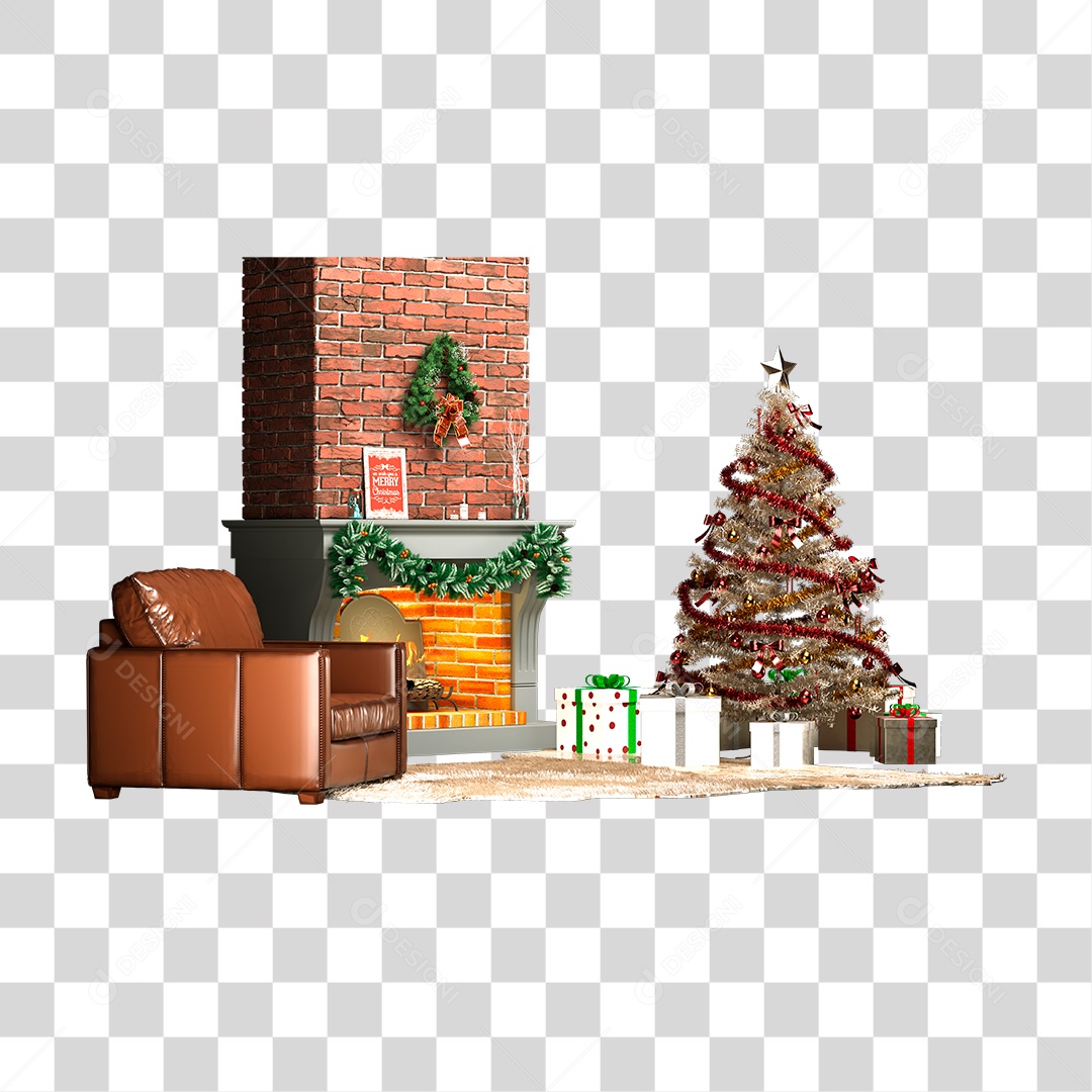 Sala Decorada de Natal PNG Transparente