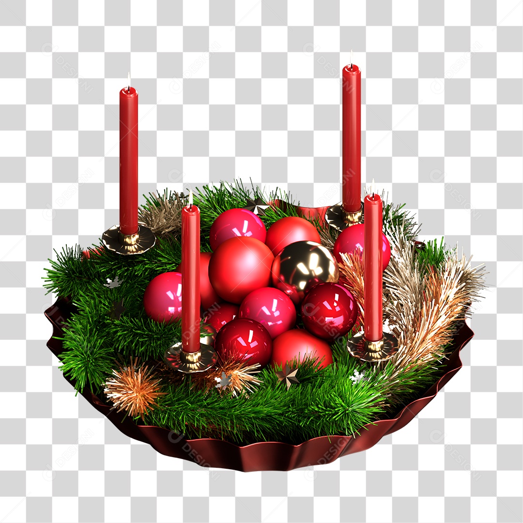 Decoração de Natal Bandeja Vela e Bolas PNG Transparente