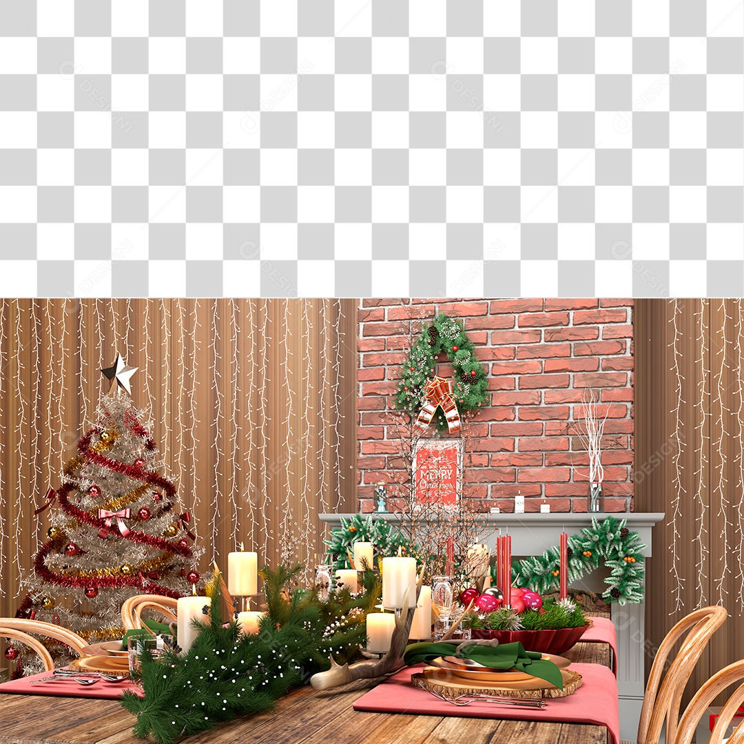 Mesa Decorada Para Ceia de Natal PNG Transparente