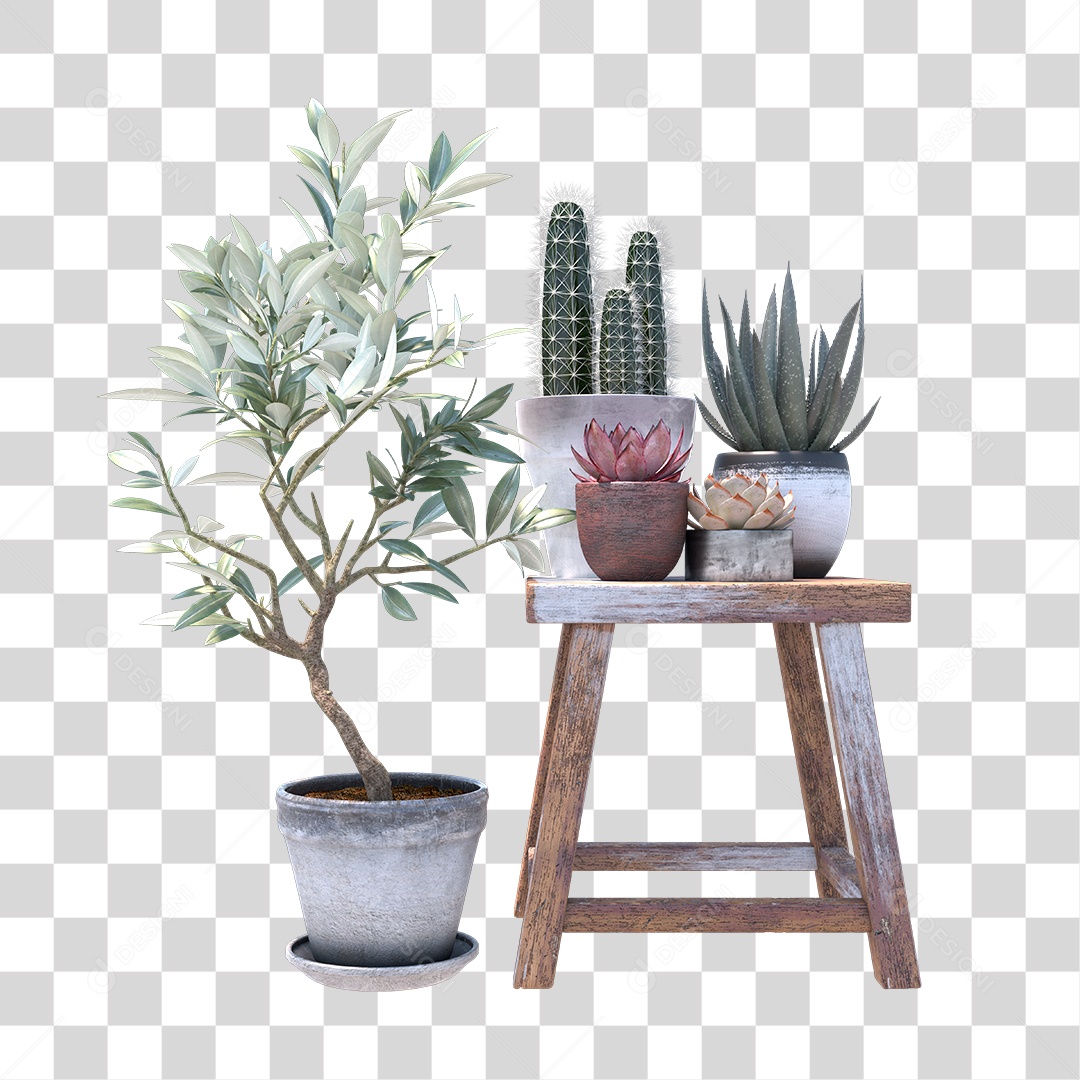 Banquinho com Planta para Decoração PNG Transparente