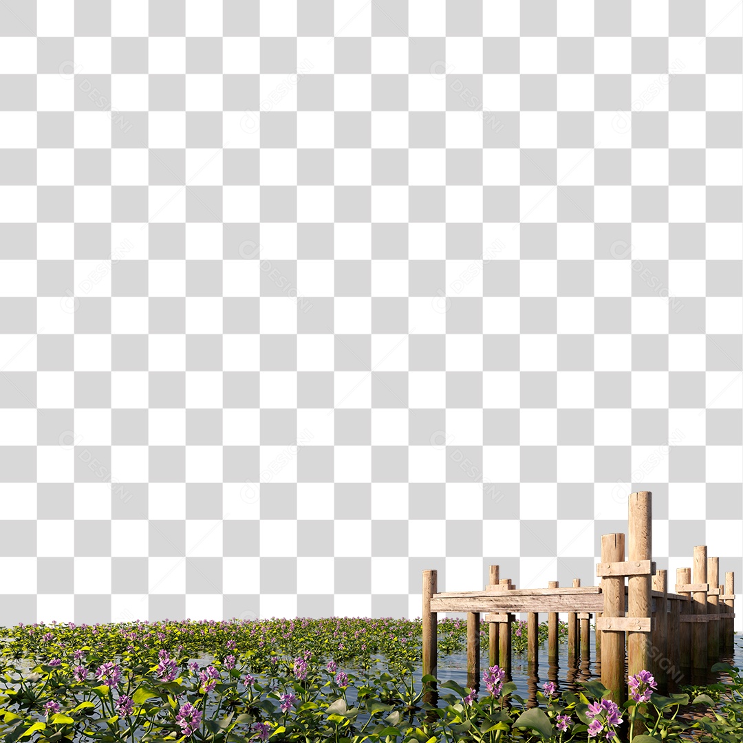 Walkway Over Pond With Aquatic Plant And Flower