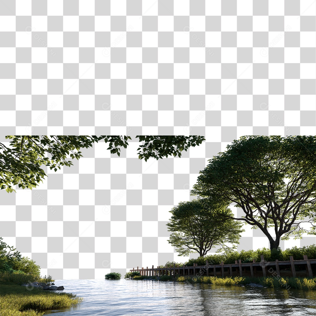 Paisagem Com Arvores E Rio´PNG Transparente