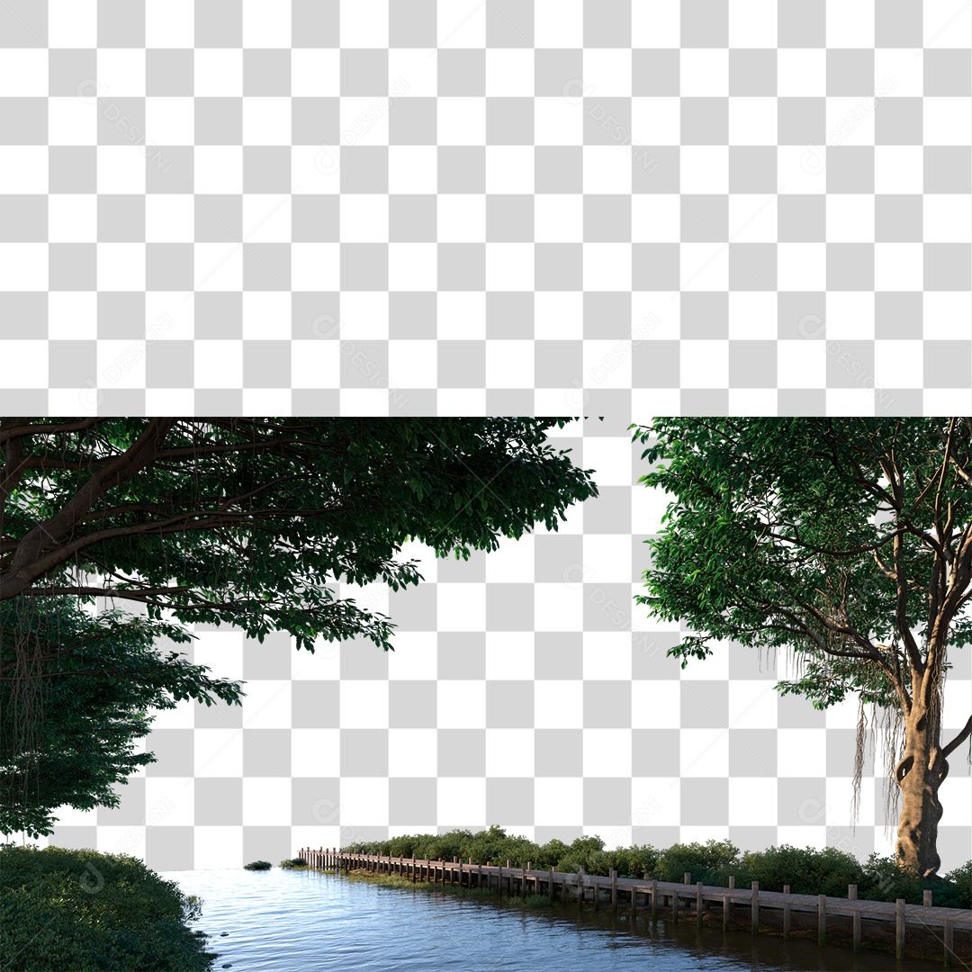 Paisagem Com Arvores E Rio´PNG Transparente