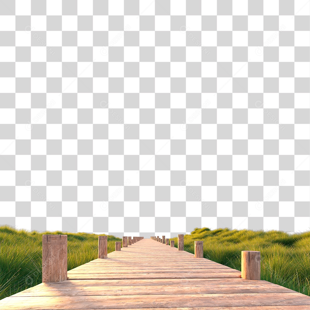 Passarela Sobre Campo Verde ao Amanhecer PNG Transparente
