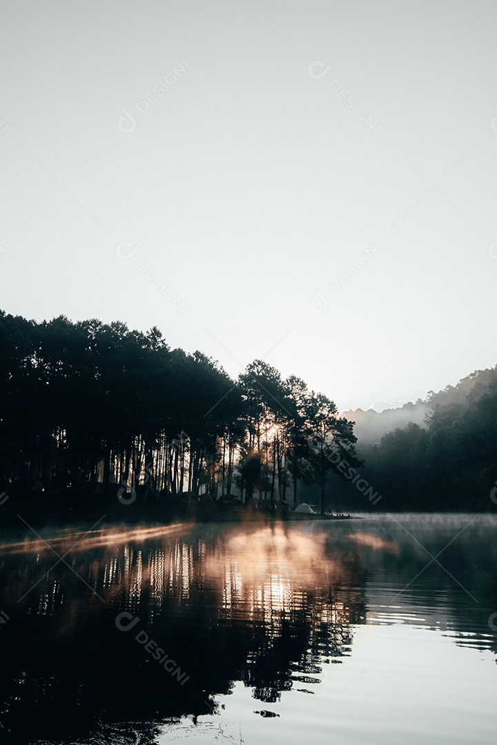 Paisagem do reservatório e o nevoeiro da manhã.