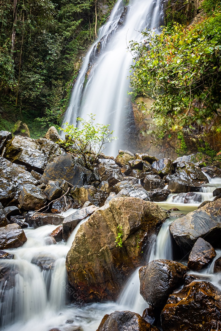 Cachoeira incrível na floresta verde, a cachoeira terrestre de Halaza está no Parque Nacional de Bang Lang Tham Thalu, Bannang Sata, Yala Tailândia