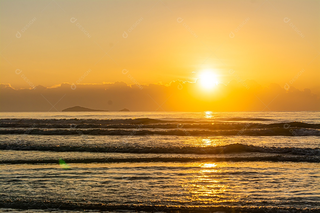 Pôr do sol rosa sobre a superfície lisa do Mar Negro com pinheiros