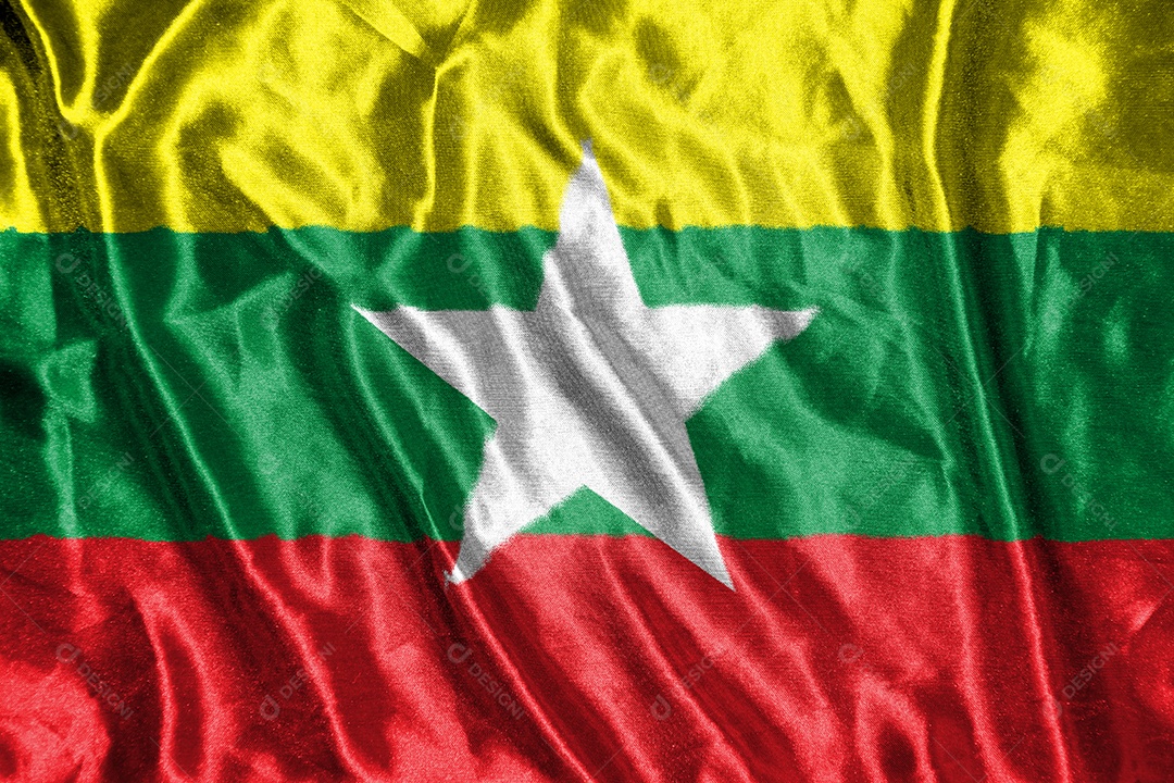 bandeira de pano da birmânia Bandeira de cetim Tecido ondulado Textura da bandeira