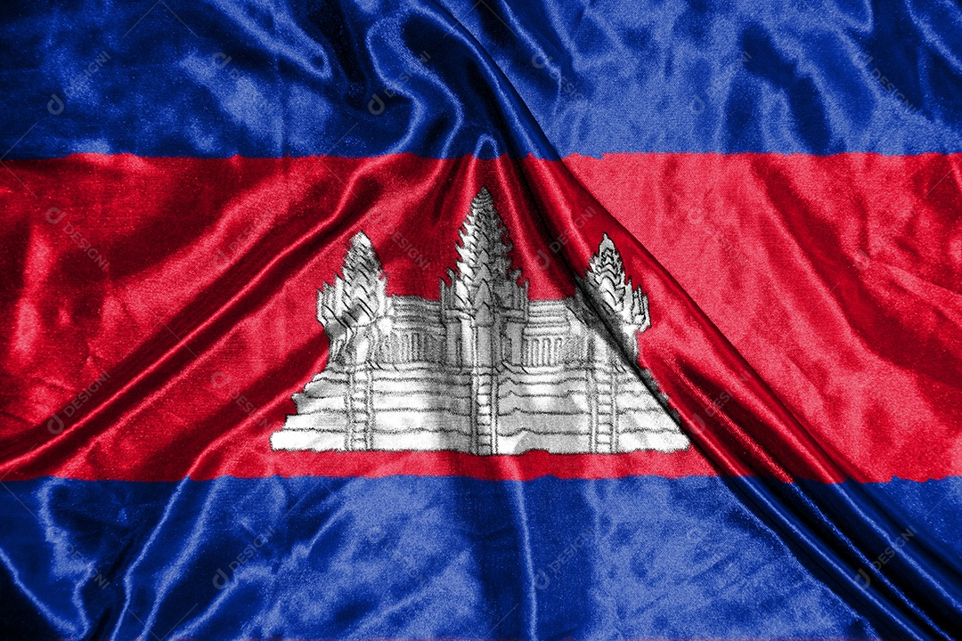 bandeira de pano do camboja Bandeira de cetim Tecido acenando Textura da bandeira