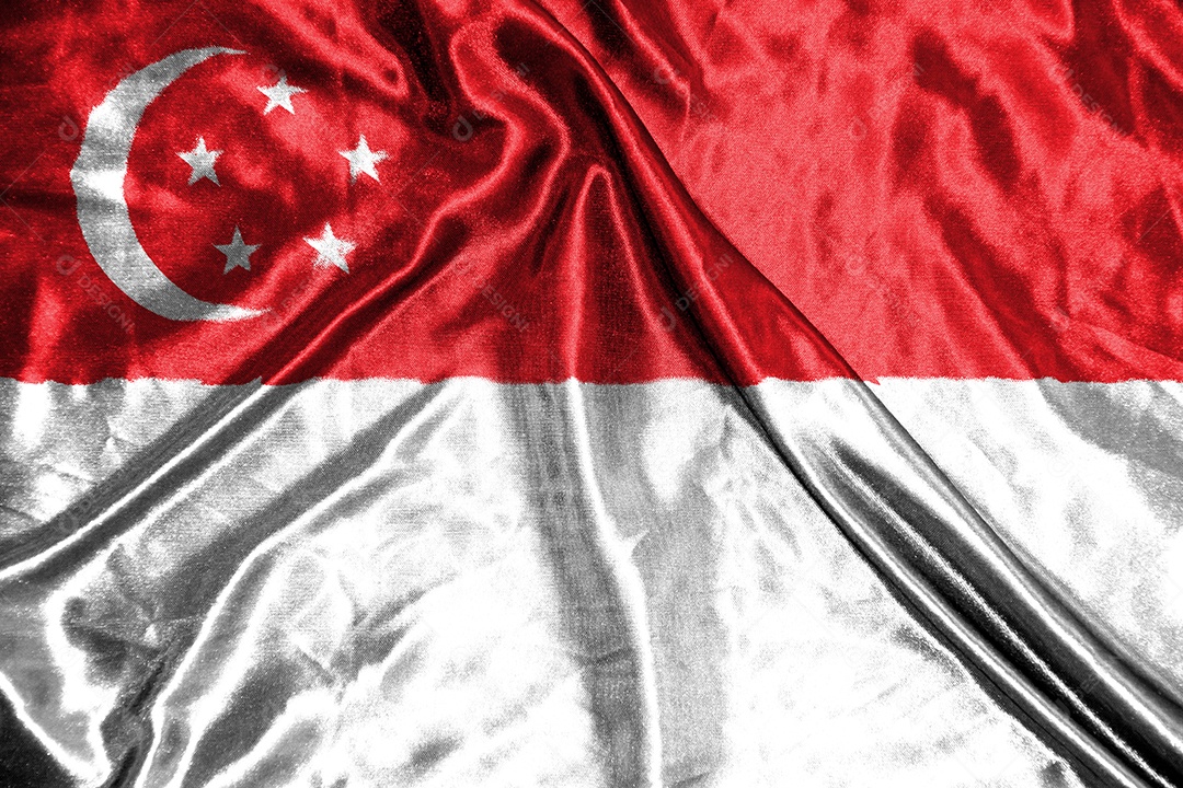 bandeira de pano de singapura Bandeira de cetim Tecido acenando Textura da bandeira
