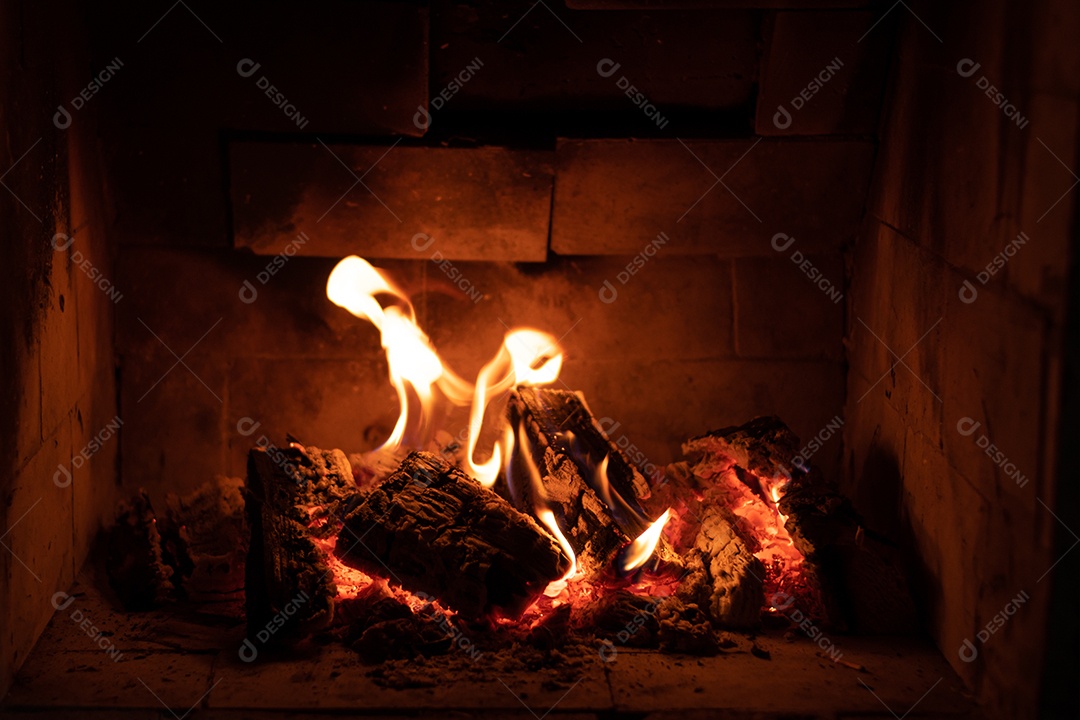 Visão próxima da lareira