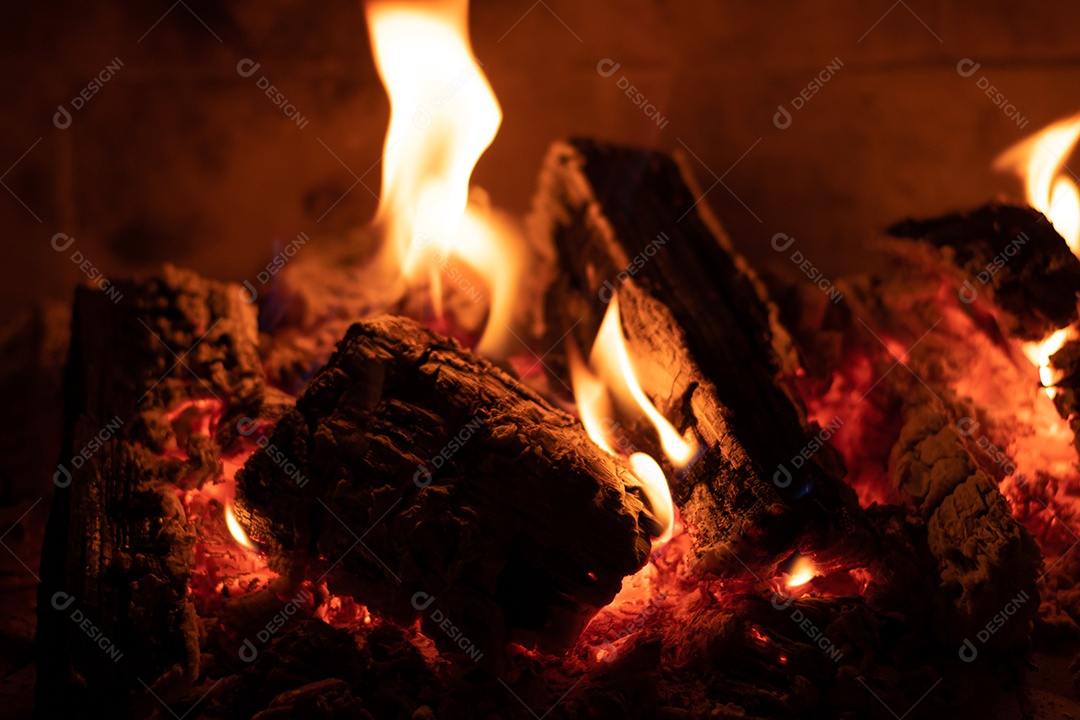 Visão próxima da lareira