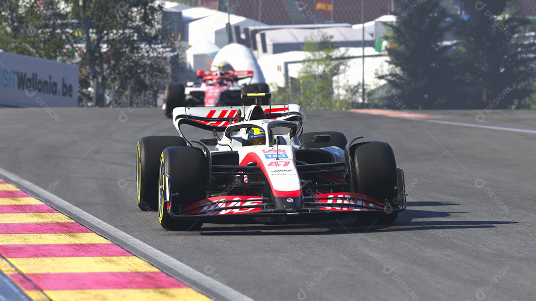 Ilustração 3D do carro HASS F1 São Paulo, Brasil.