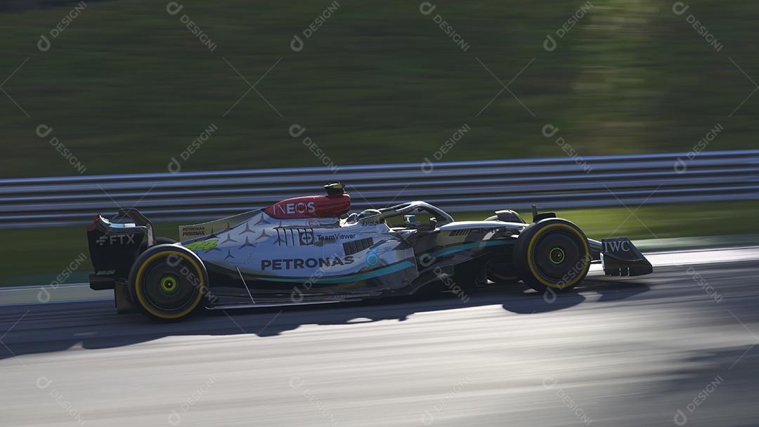 Ilustração 3D do carro Mercedes F1 São Paulo, Brasil.