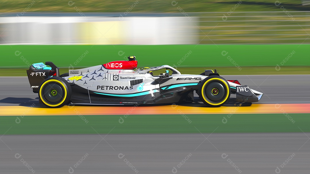 Ilustração 3D do carro Mercedes F1 São Paulo, Brasil.