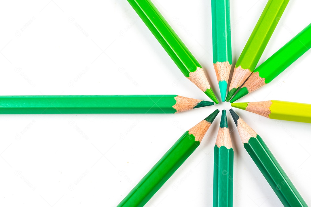 Varas de madeira multicoloridas Lápis de colorir de madeira no fundo branco