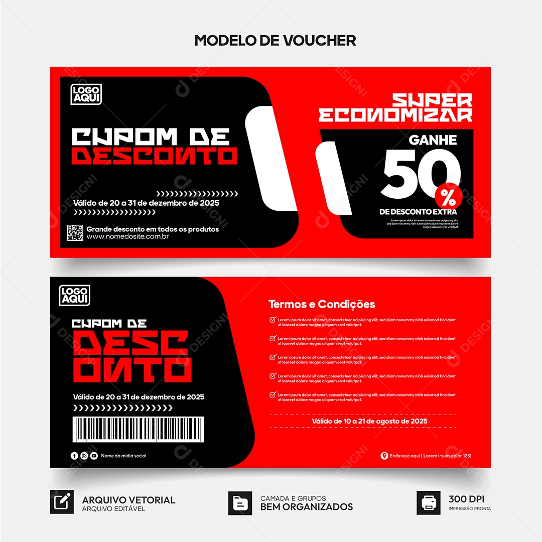Modelo de Comprovante Voucher Cupom de Desconto Vetor EPS