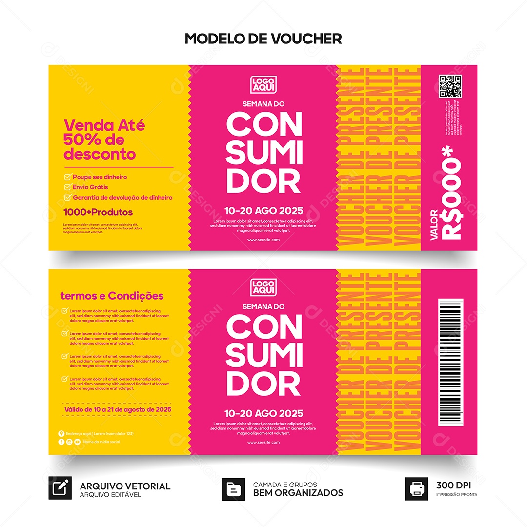 Modelo de Comprovante Voucher Cupom de Desconto Vetor EPS