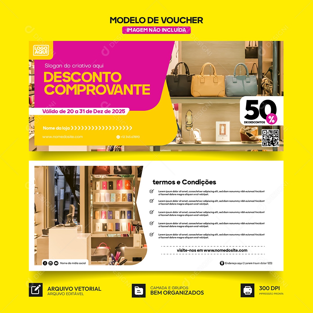 Modelo de Comprovante Voucher Cupom de Desconto Vetor EPS