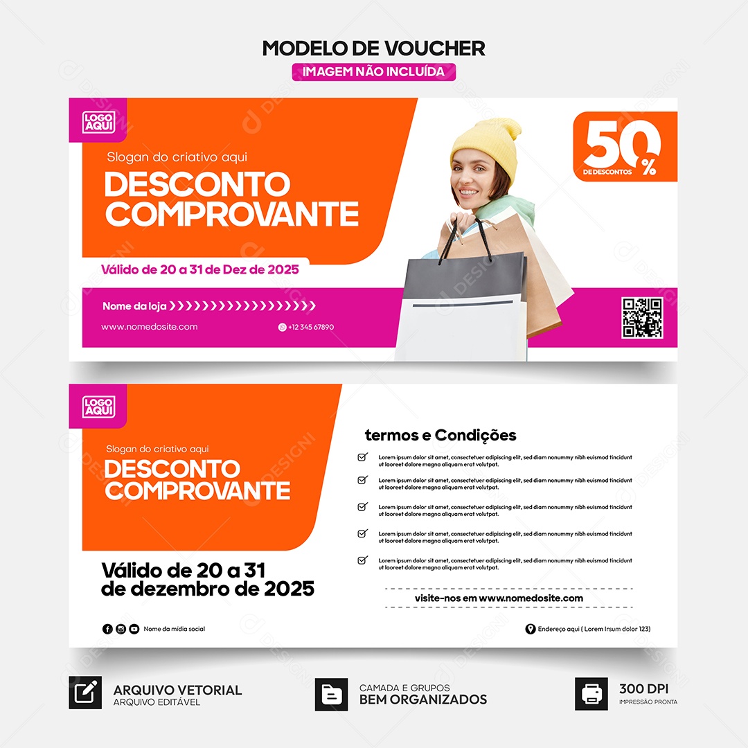 Modelo de Comprovante Voucher Cupom de Desconto Vetor EPS