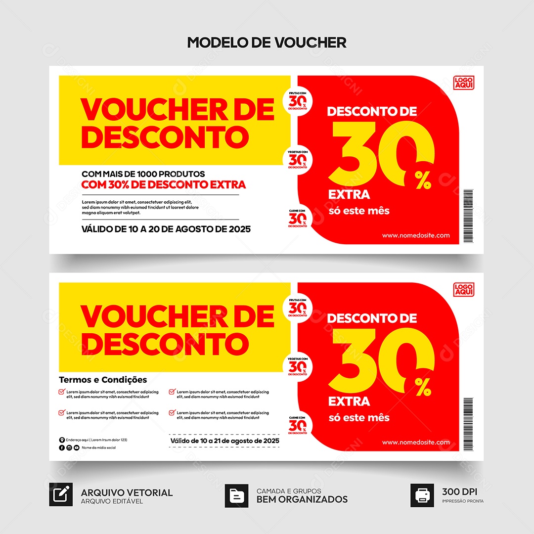 Modelo de Comprovante Voucher Cupom de Desconto Vetor EPS