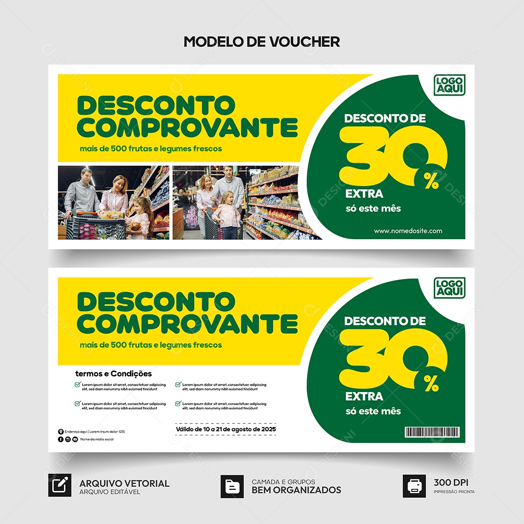 Modelo de Comprovante Voucher Cupom de Desconto Vetor EPS