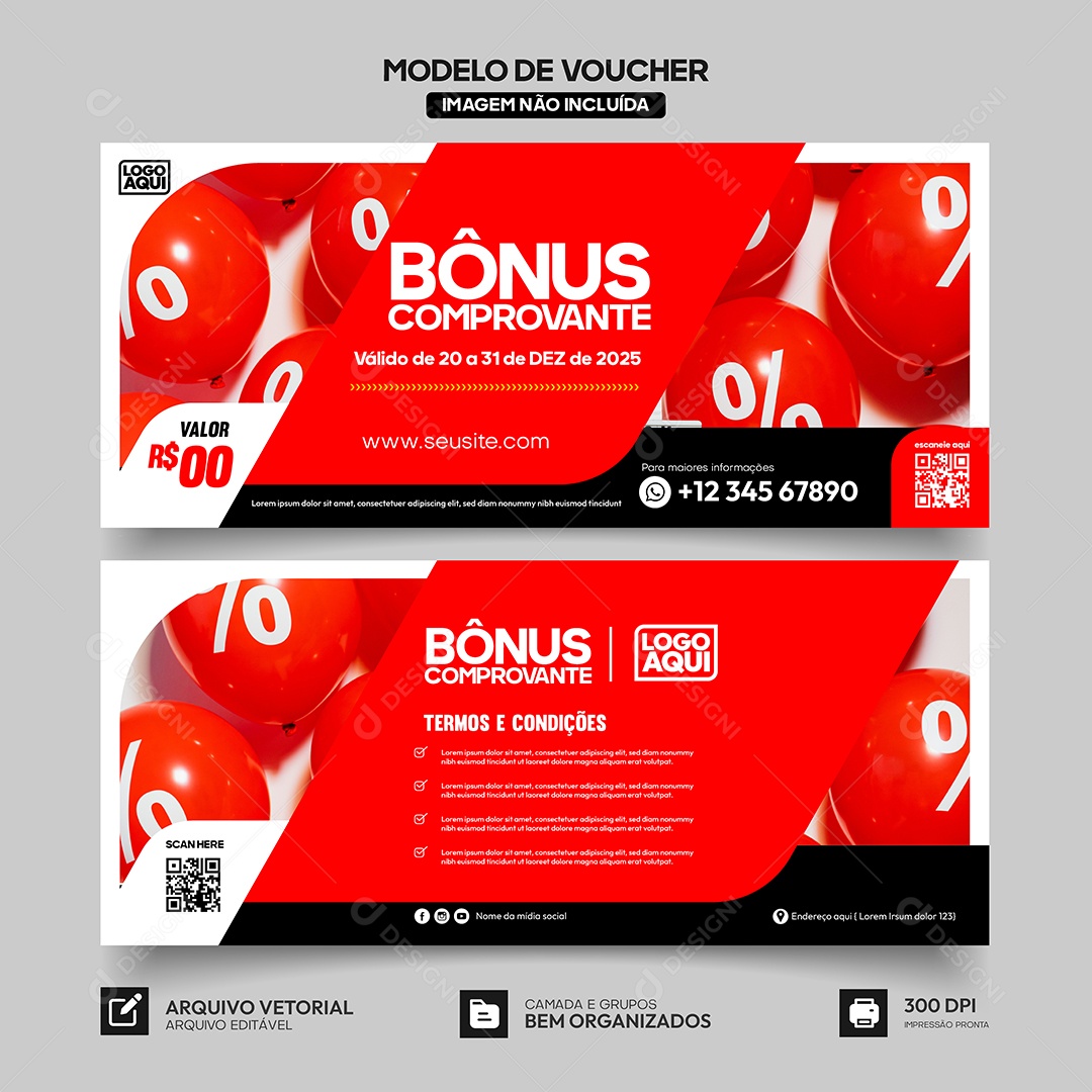 Modelo de Comprovante Voucher de Bônus Vetor EPS