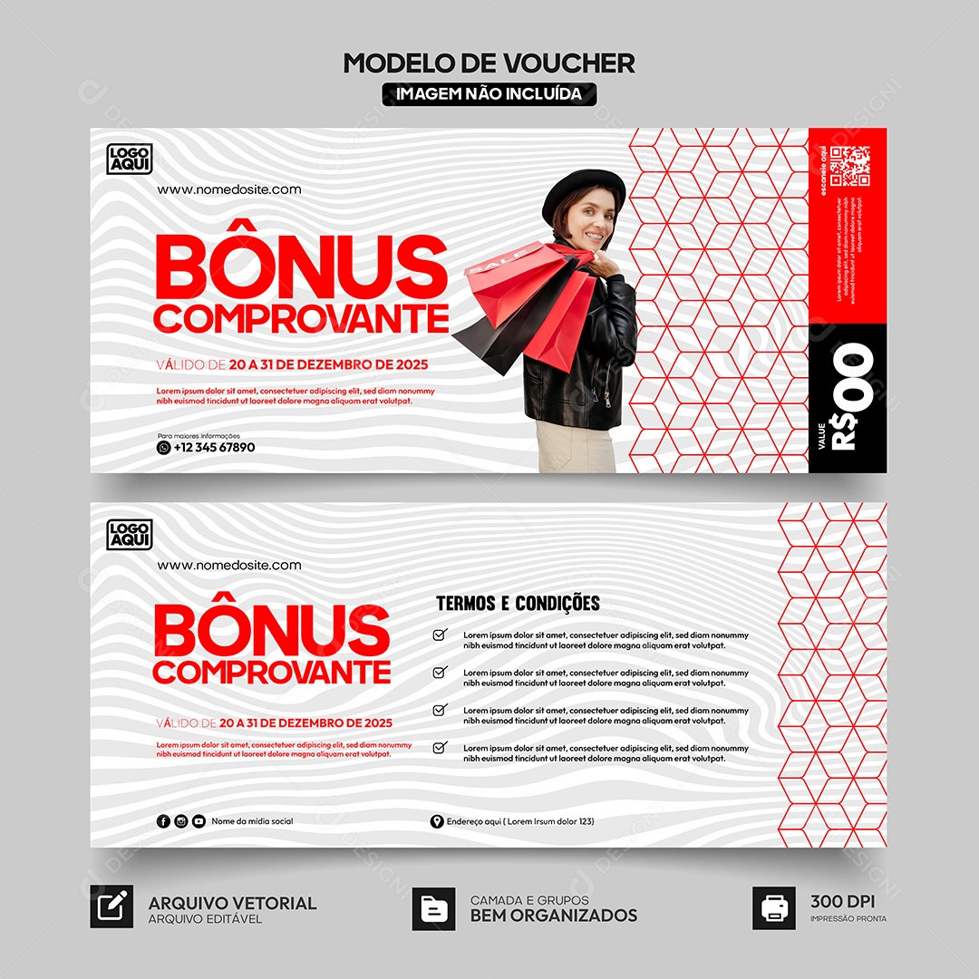 Modelo de Comprovante Voucher Cupom de Bônus Vetor EPS