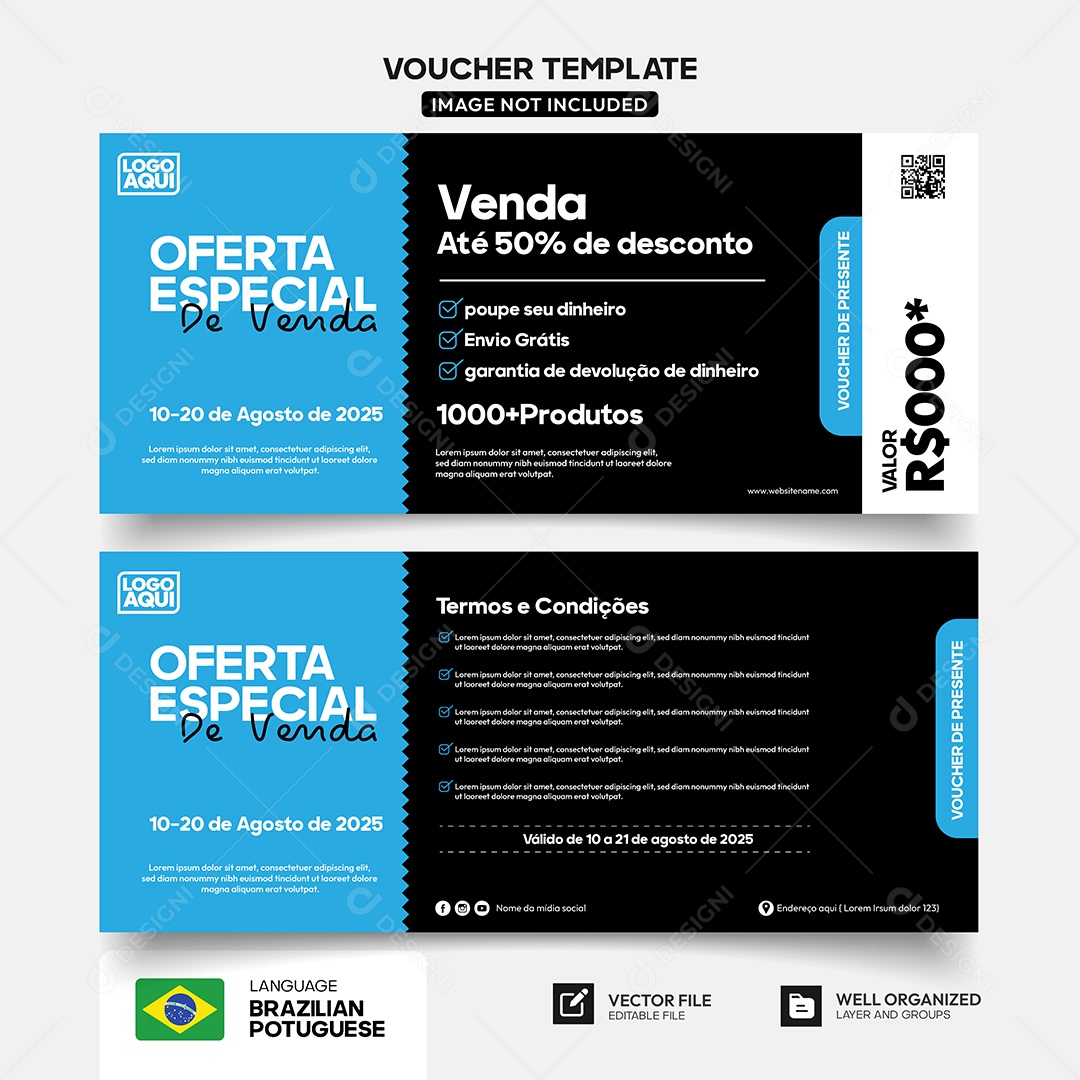 Modelo de Comprovante Voucher Cupom de Desconto Vetor EPS