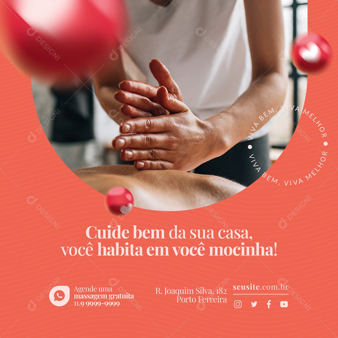 Cuide bem da sua casa você habita em você mocinha Massoterapia Social Media PSD Editável