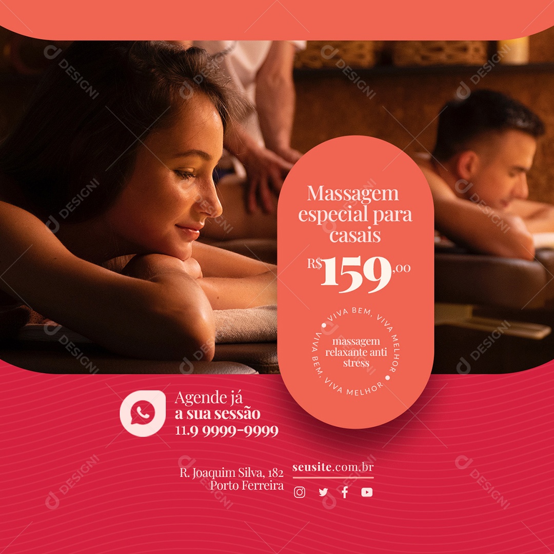 Massagem especial para casais Massoterapia Social Media PSD Editável