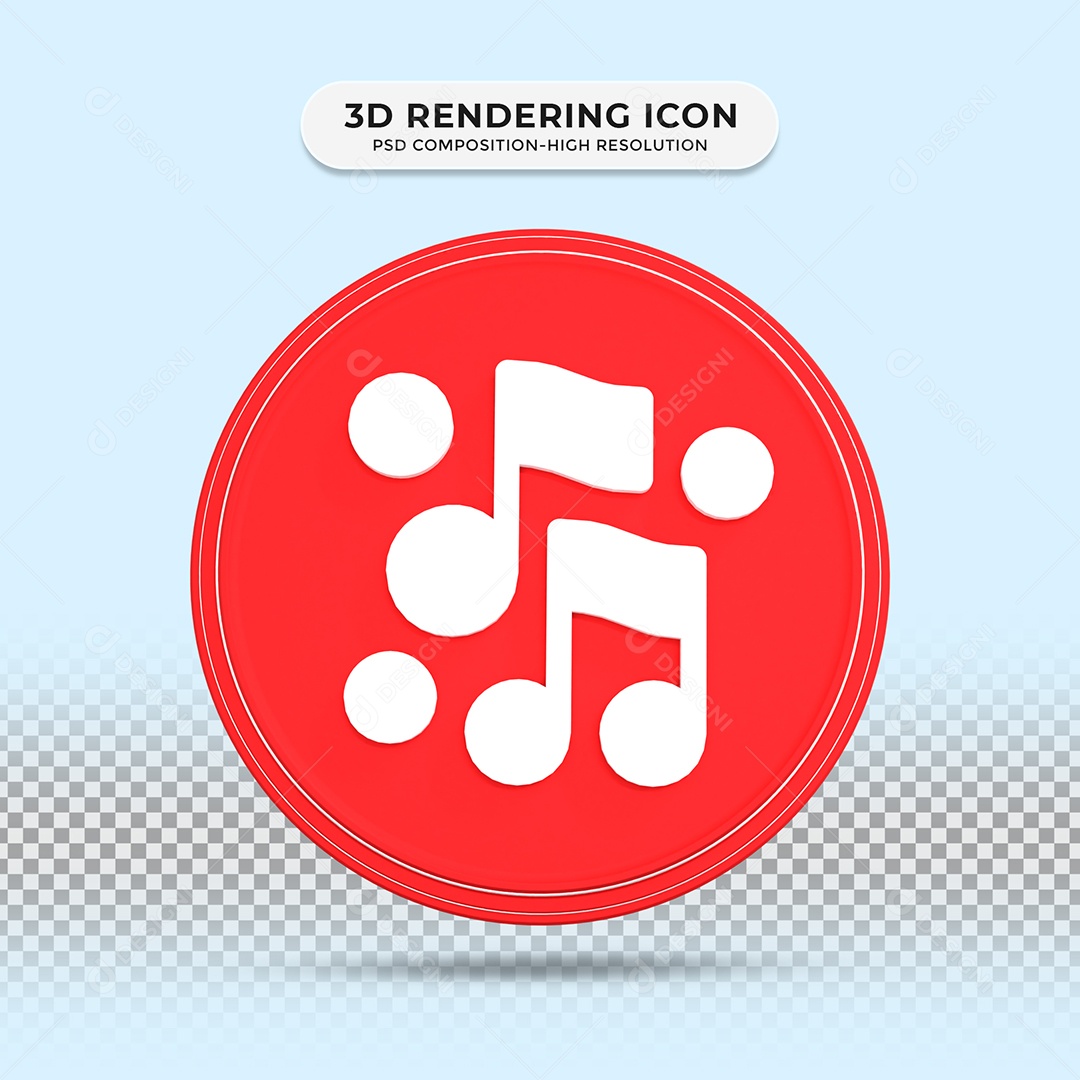 ícone 3D Música Vermelho Elemento para Composição PSD